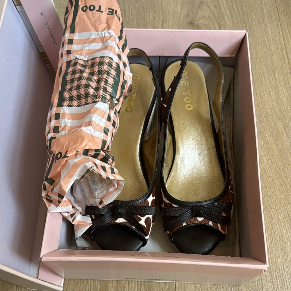 Me Too Janice Women's Slingback Wedge Sandals Giraffe Print‎ Size 8.5